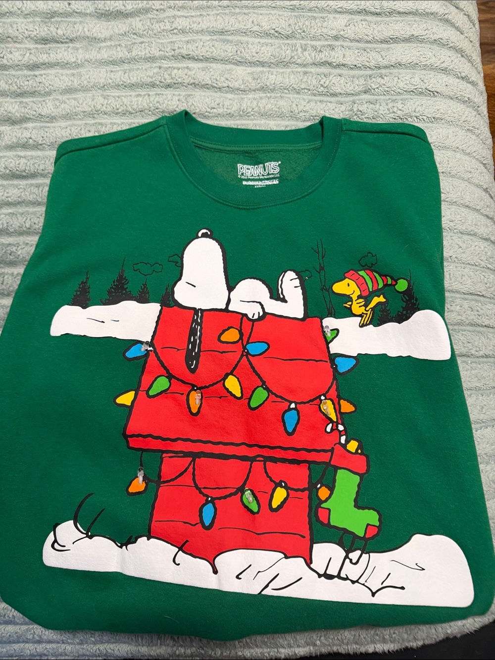 Peanuts Green Holiday Sweatshirt with Snoopy & Woodstock